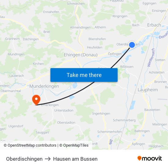 Oberdischingen to Hausen am Bussen map