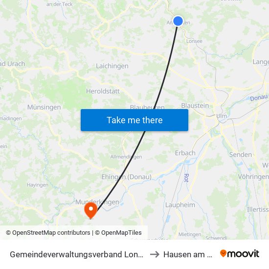 Gemeindeverwaltungsverband Lonsee-Amstetten to Hausen am Bussen map