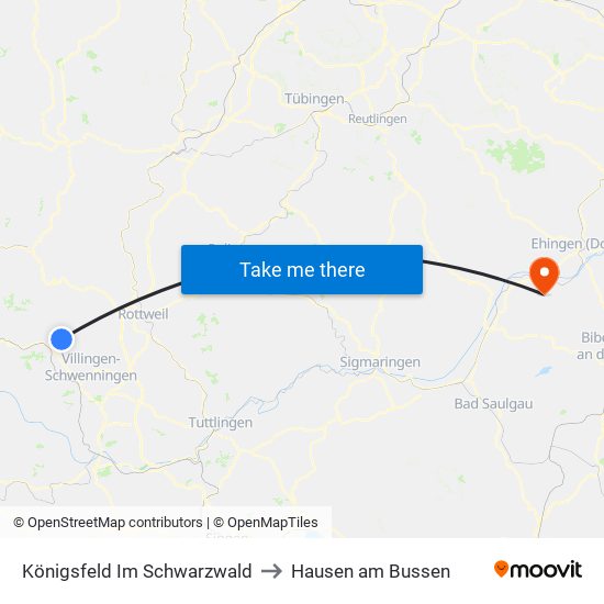 Königsfeld Im Schwarzwald to Hausen am Bussen map