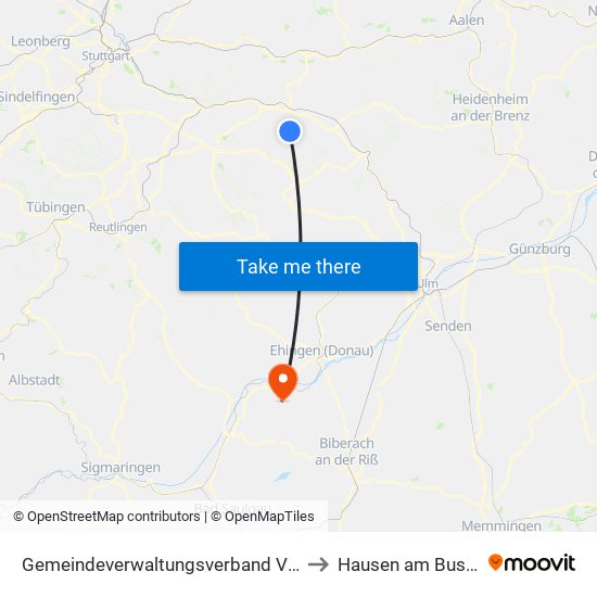 Gemeindeverwaltungsverband Voralb to Hausen am Bussen map