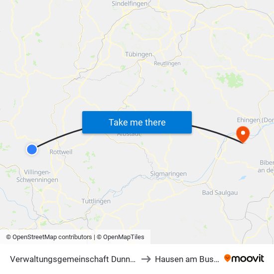 Verwaltungsgemeinschaft Dunningen to Hausen am Bussen map
