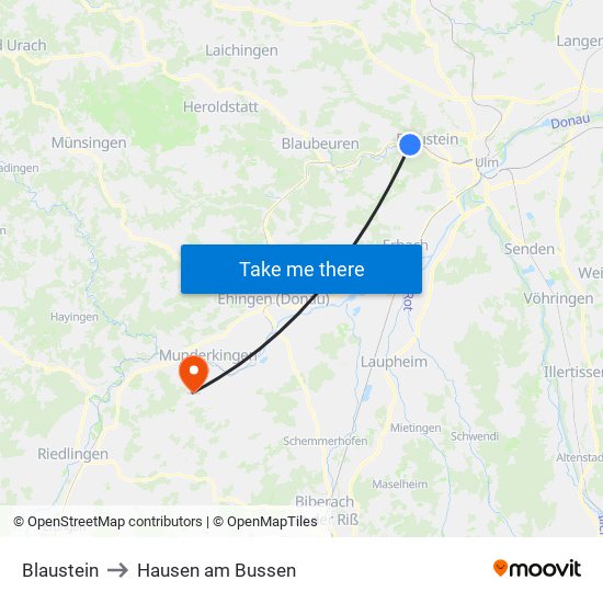 Blaustein to Hausen am Bussen map