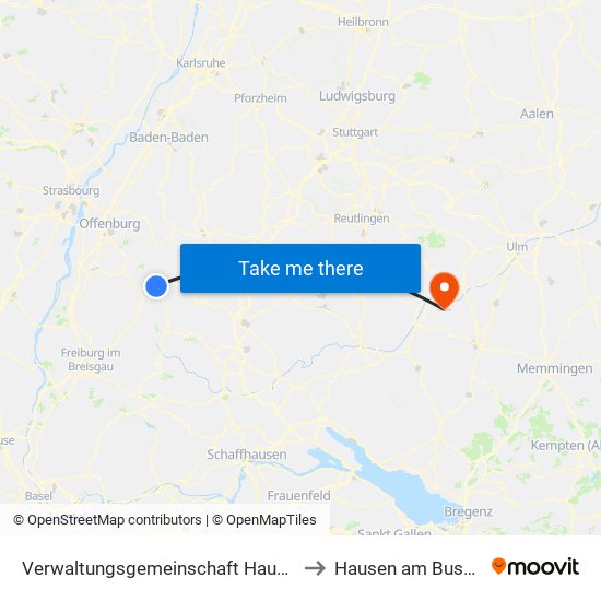 Verwaltungsgemeinschaft Hausach to Hausen am Bussen map