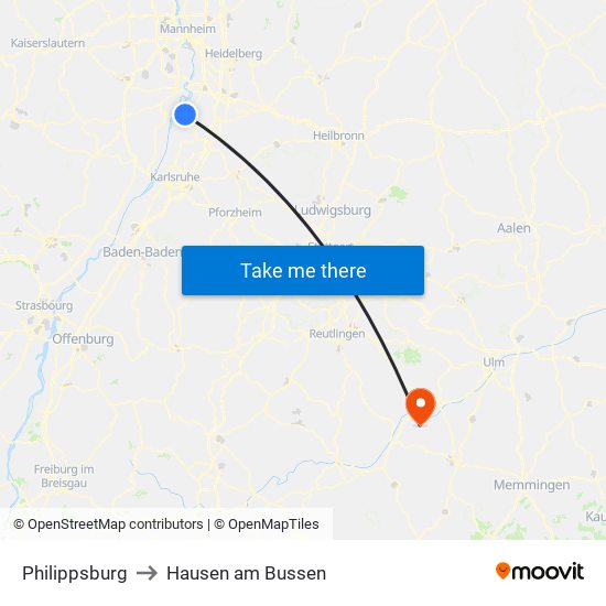 Philippsburg to Hausen am Bussen map