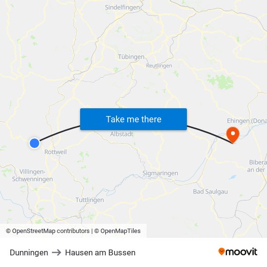Dunningen to Hausen am Bussen map