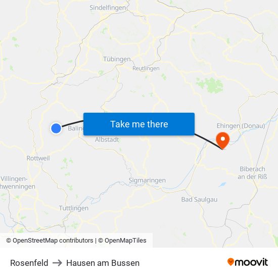 Rosenfeld to Hausen am Bussen map