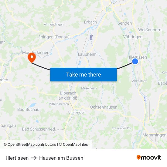 Illertissen to Hausen am Bussen map
