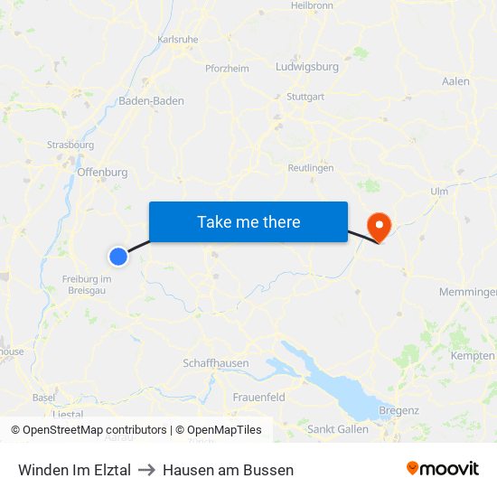 Winden Im Elztal to Hausen am Bussen map