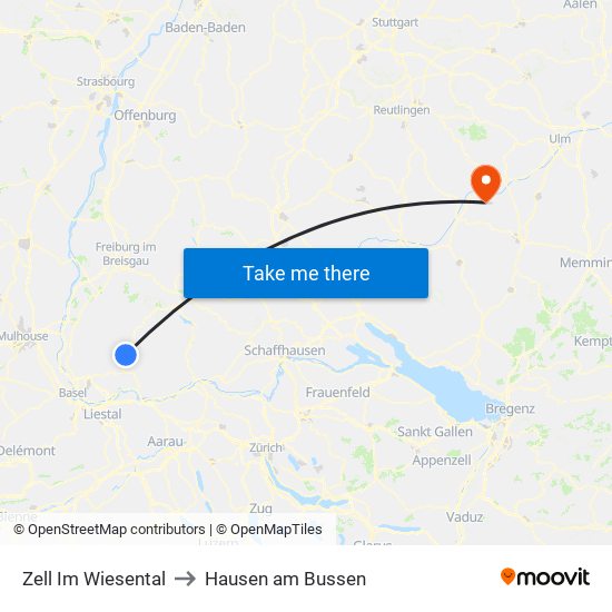 Zell Im Wiesental to Hausen am Bussen map