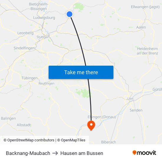 Backnang-Maubach to Hausen am Bussen map