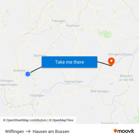 Wilflingen to Hausen am Bussen map