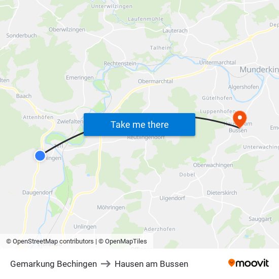 Gemarkung Bechingen to Hausen am Bussen map