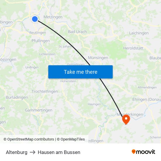 Altenburg to Hausen am Bussen map