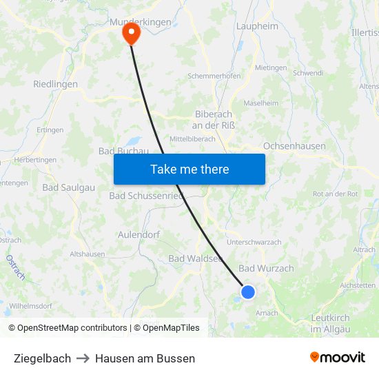 Ziegelbach to Hausen am Bussen map