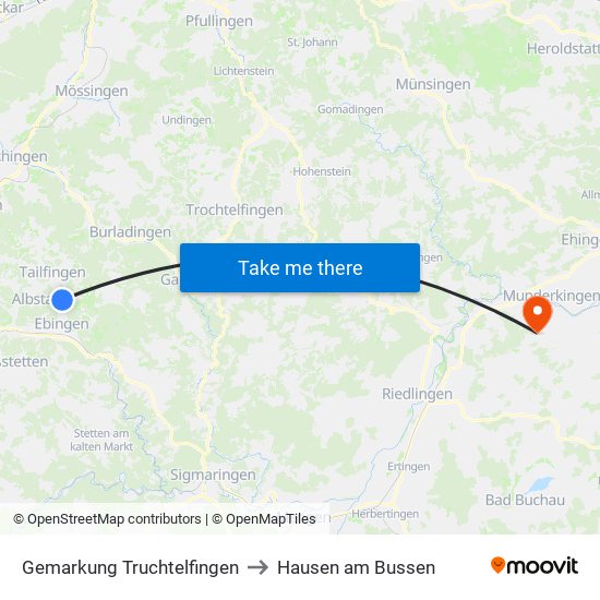 Gemarkung Truchtelfingen to Hausen am Bussen map