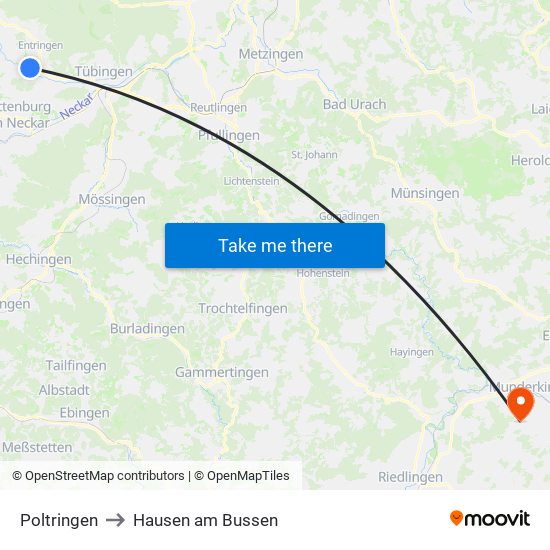 Poltringen to Hausen am Bussen map