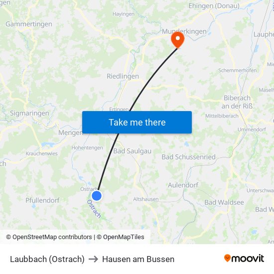 Laubbach (Ostrach) to Hausen am Bussen map