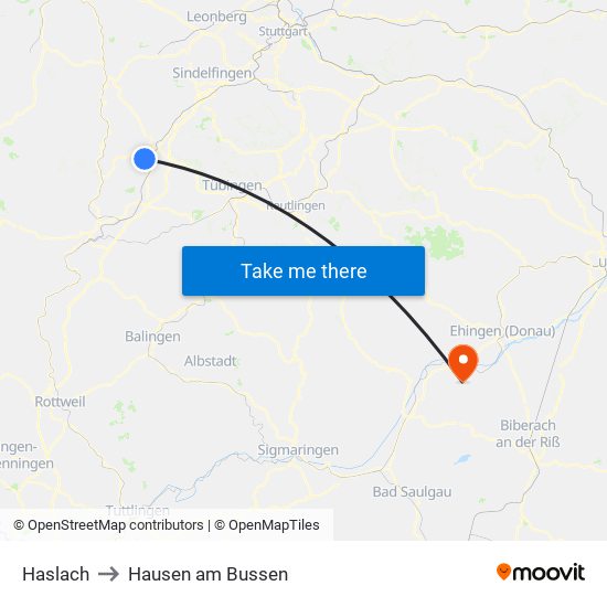 Haslach to Hausen am Bussen map