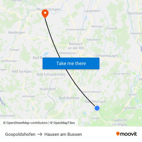 Gospoldshofen to Hausen am Bussen map