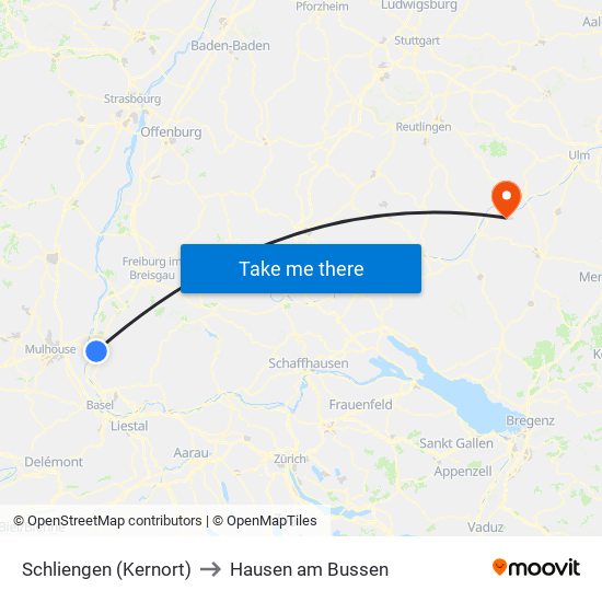 Schliengen (Kernort) to Hausen am Bussen map