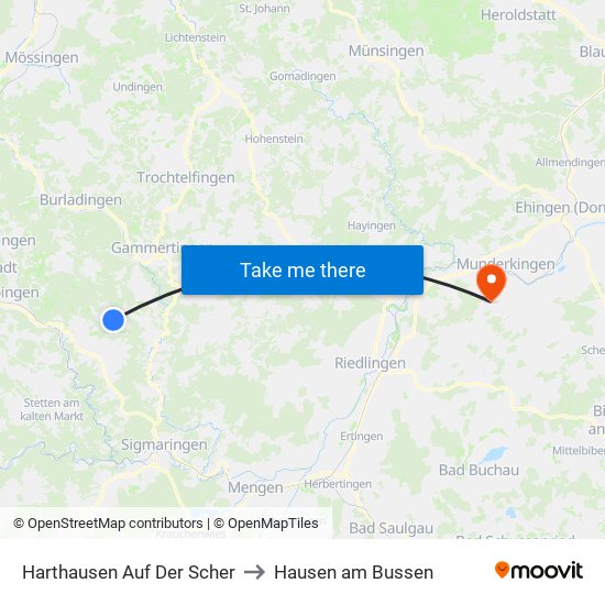 Harthausen Auf Der Scher to Hausen am Bussen map