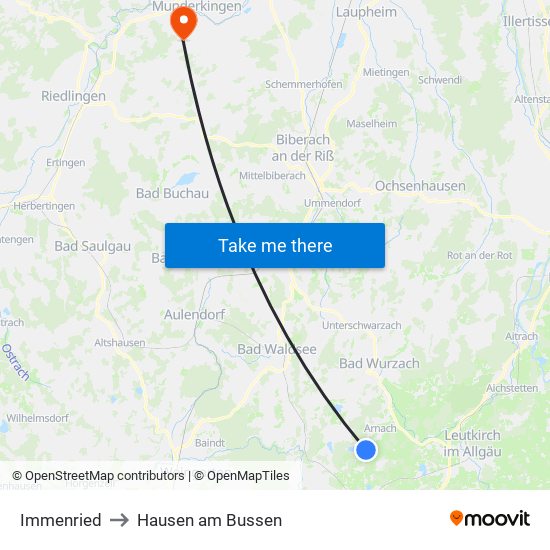 Immenried to Hausen am Bussen map