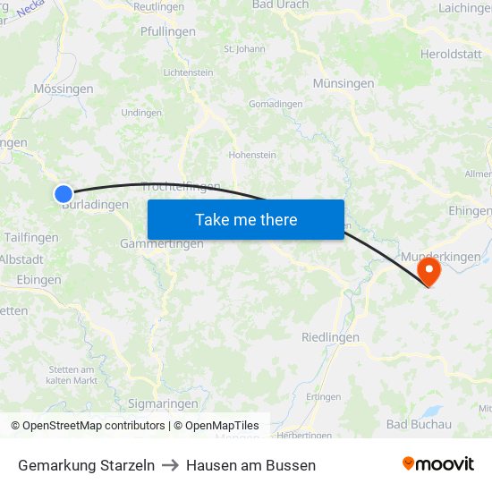 Gemarkung Starzeln to Hausen am Bussen map