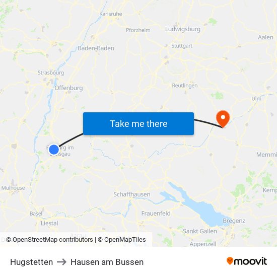 Hugstetten to Hausen am Bussen map