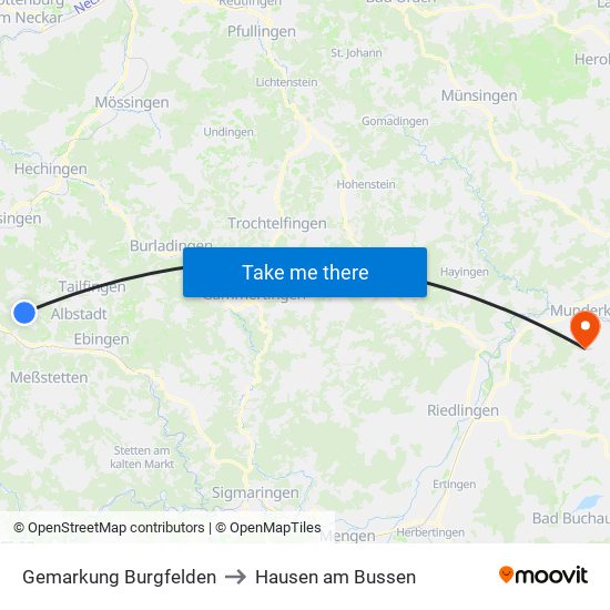 Gemarkung Burgfelden to Hausen am Bussen map