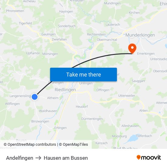 Andelfingen to Hausen am Bussen map