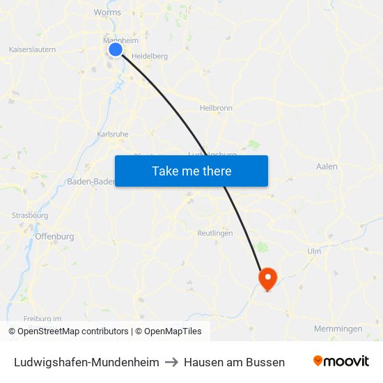 Ludwigshafen-Mundenheim to Hausen am Bussen map
