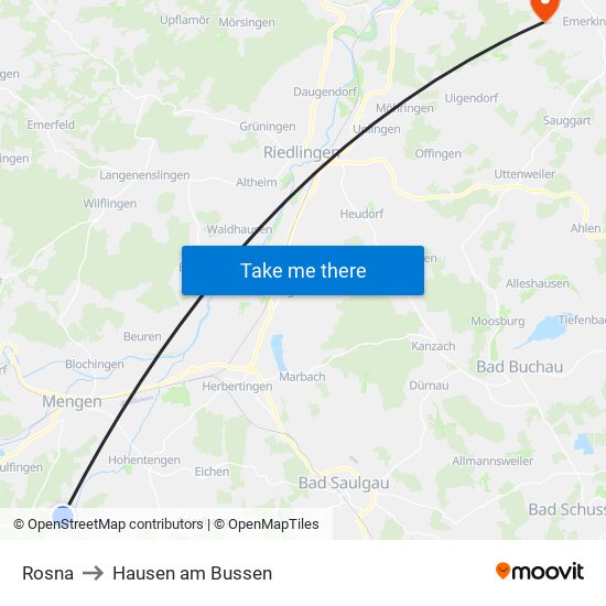 Rosna to Hausen am Bussen map