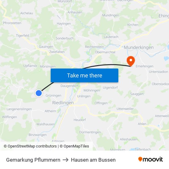 Gemarkung Pflummern to Hausen am Bussen map