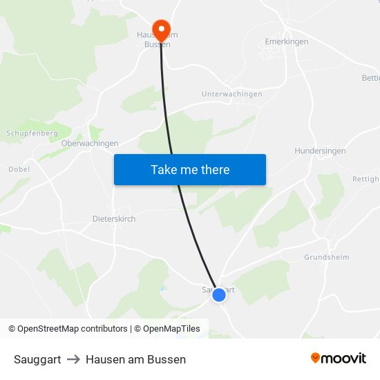 Sauggart to Hausen am Bussen map