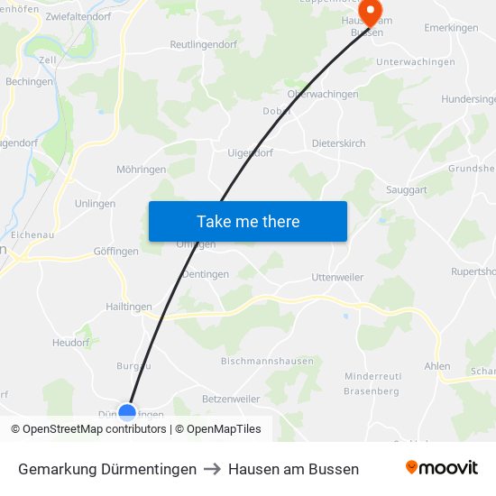 Gemarkung Dürmentingen to Hausen am Bussen map