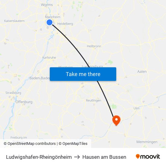 Ludwigshafen-Rheingönheim to Hausen am Bussen map