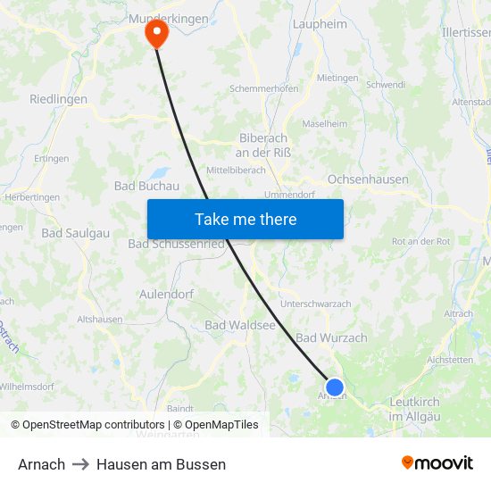 Arnach to Hausen am Bussen map