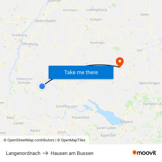 Langenordnach to Hausen am Bussen map