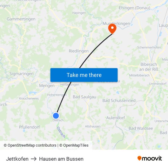 Jettkofen to Hausen am Bussen map