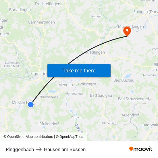 Ringgenbach to Hausen am Bussen map