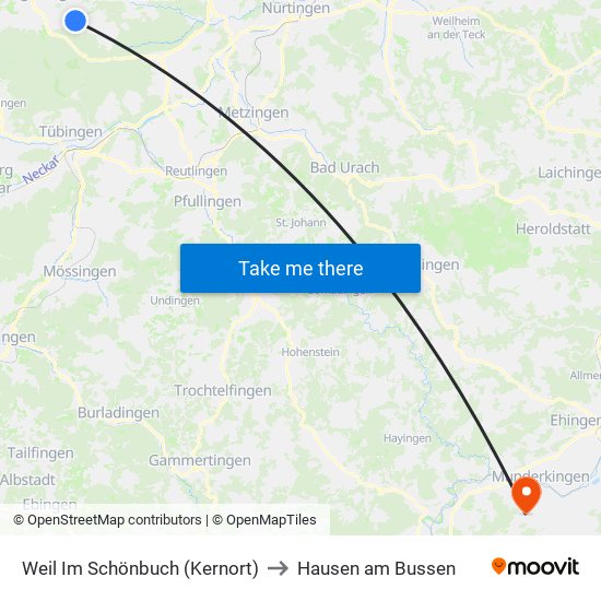 Weil Im Schönbuch (Kernort) to Hausen am Bussen map