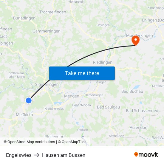 Engelswies to Hausen am Bussen map