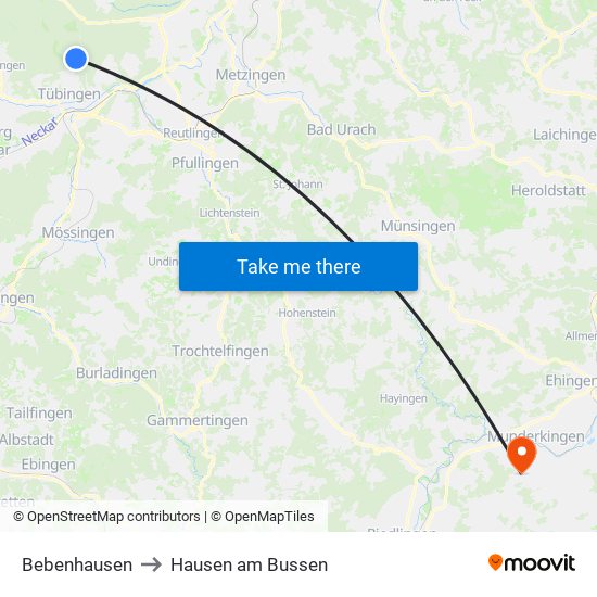 Bebenhausen to Hausen am Bussen map
