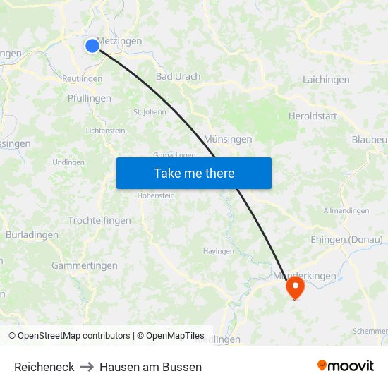 Reicheneck to Hausen am Bussen map