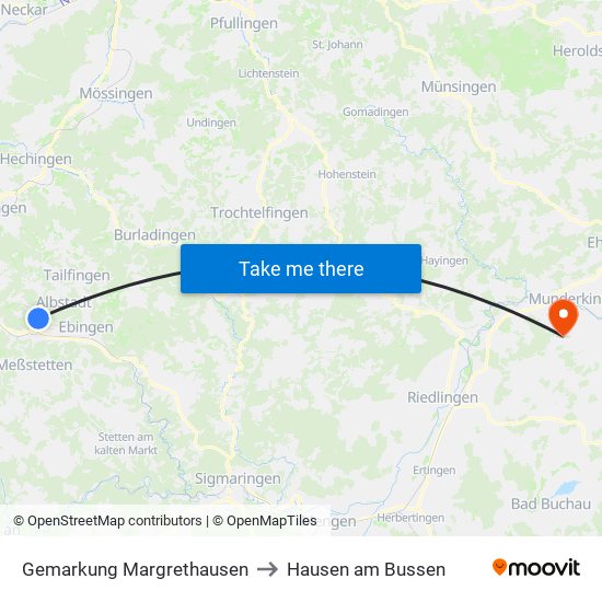 Gemarkung Margrethausen to Hausen am Bussen map