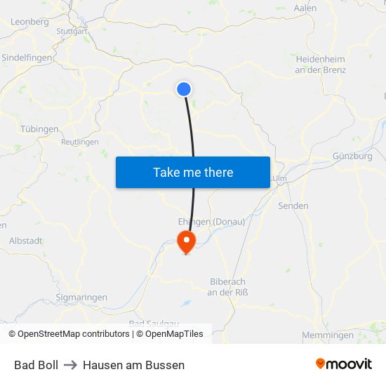 Bad Boll to Hausen am Bussen map