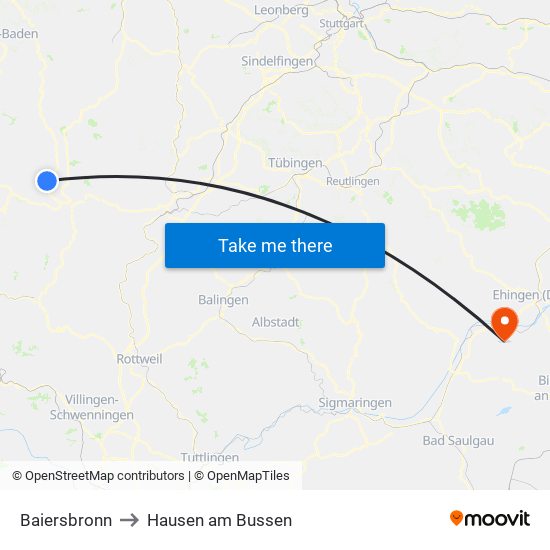Baiersbronn to Hausen am Bussen map