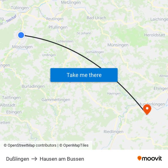 Dußlingen to Hausen am Bussen map