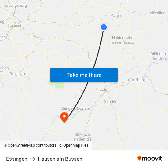 Essingen to Hausen am Bussen map