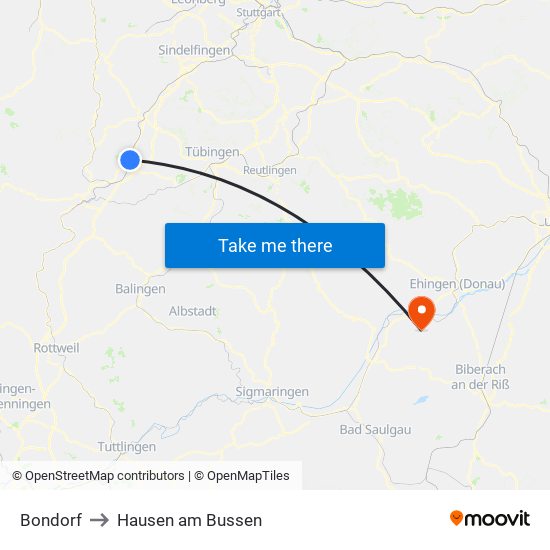 Bondorf to Hausen am Bussen map